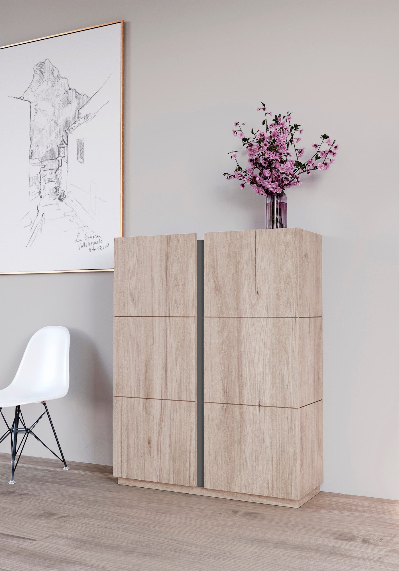Zapatero multifunciones de melamina 95x35x122 cm Roble