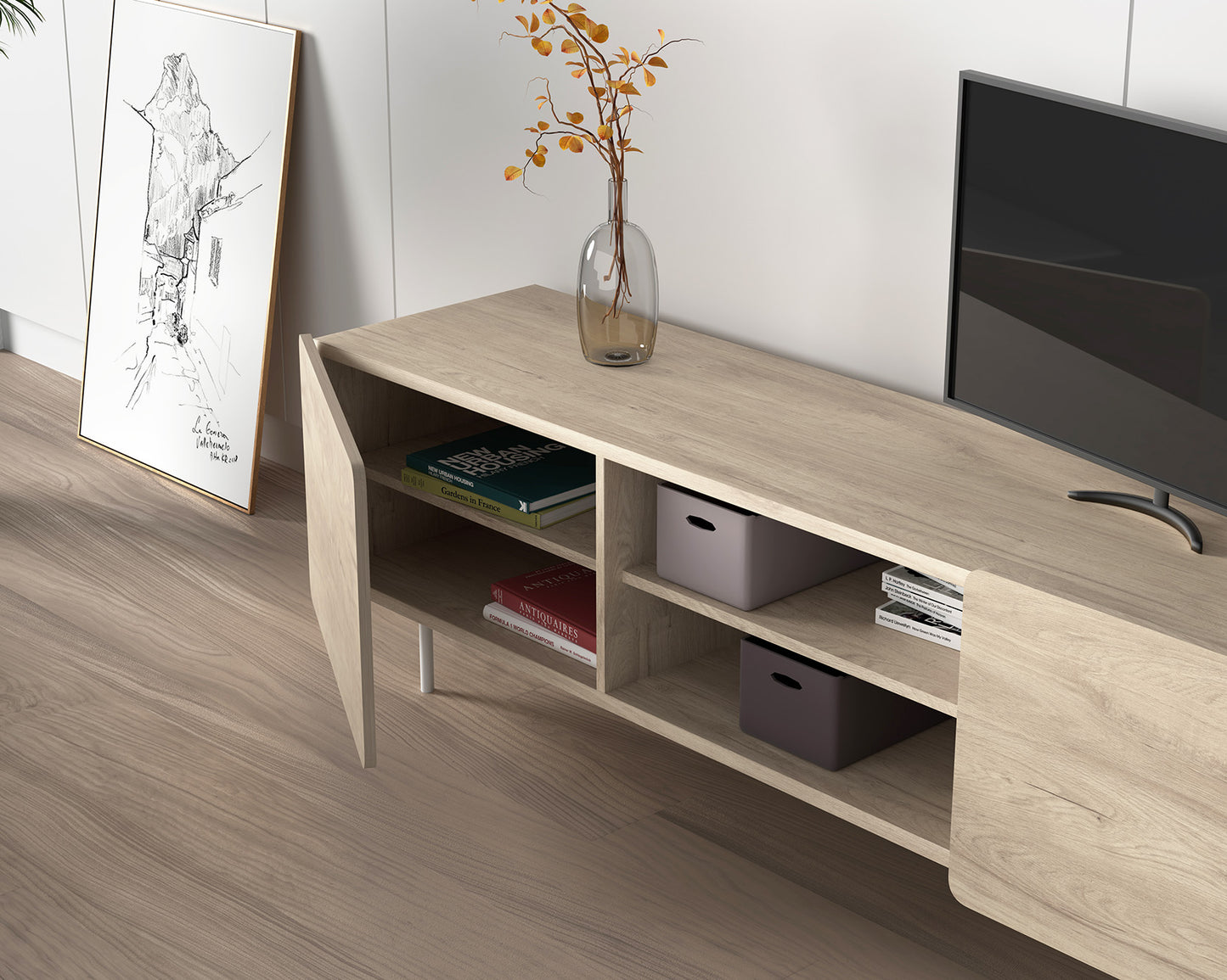 Mueble TV de melamina 180x44x54 cm Milo