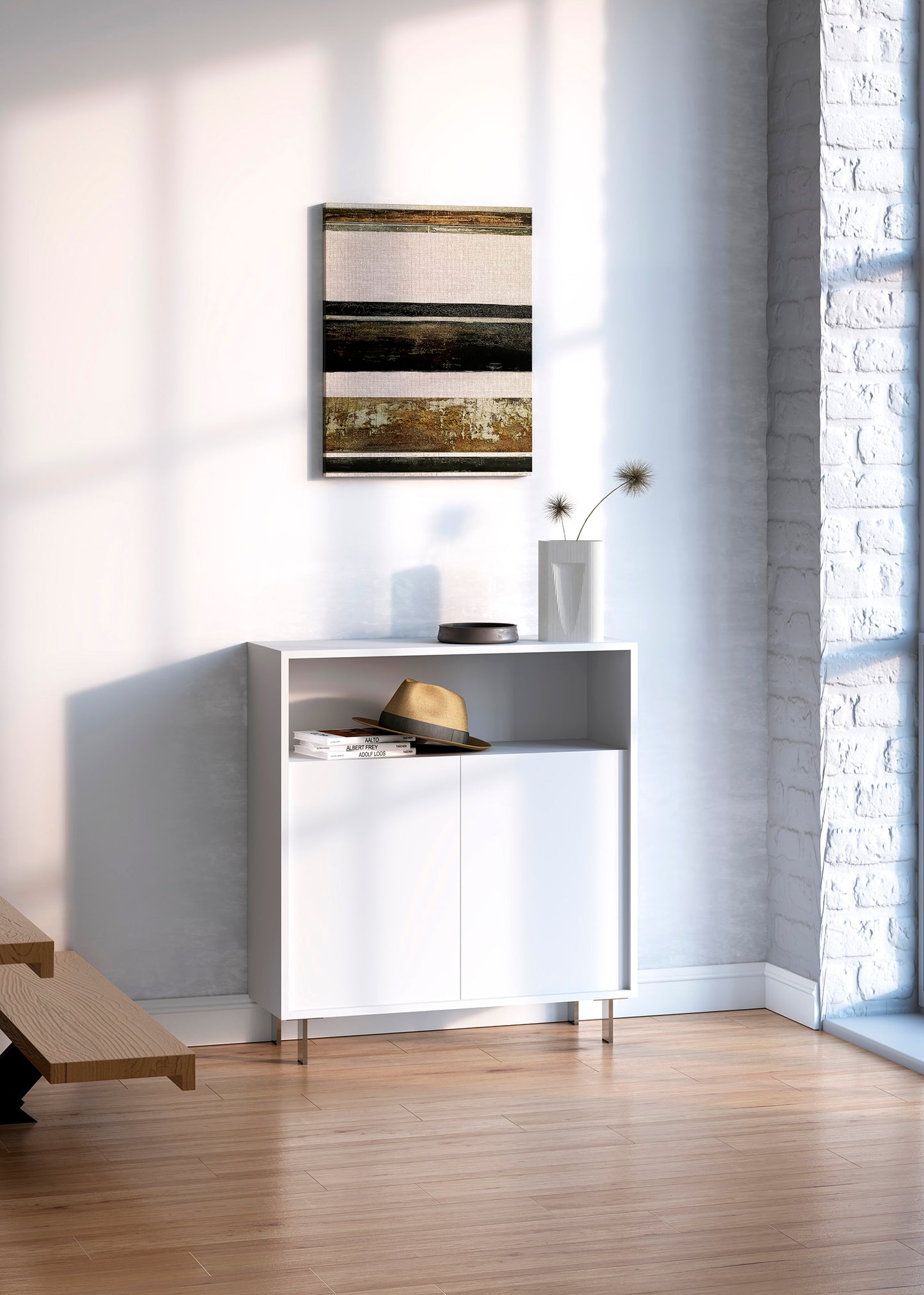 Zapatero de madera de haya y melamina 80x28x87 cm Luis