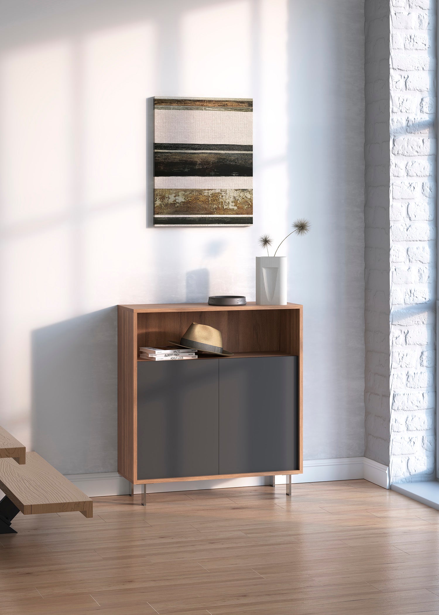 Zapatero de madera de haya y melamina 80x28x87 cm Luis