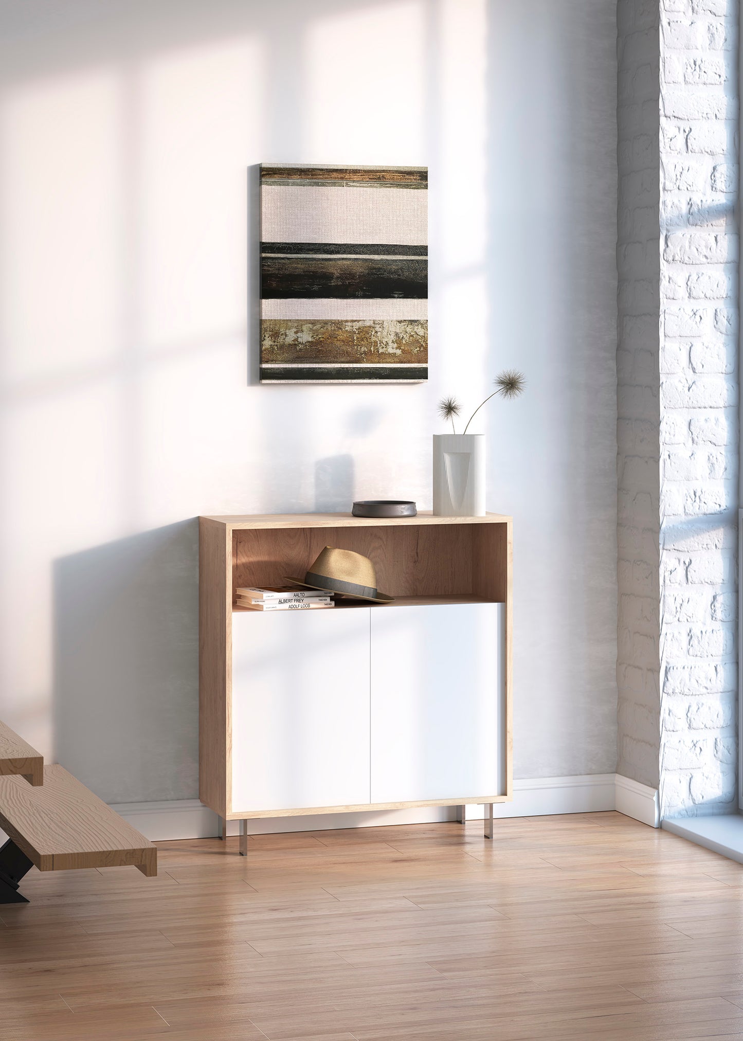 Zapatero de madera de haya y melamina 80x28x87 cm Luis