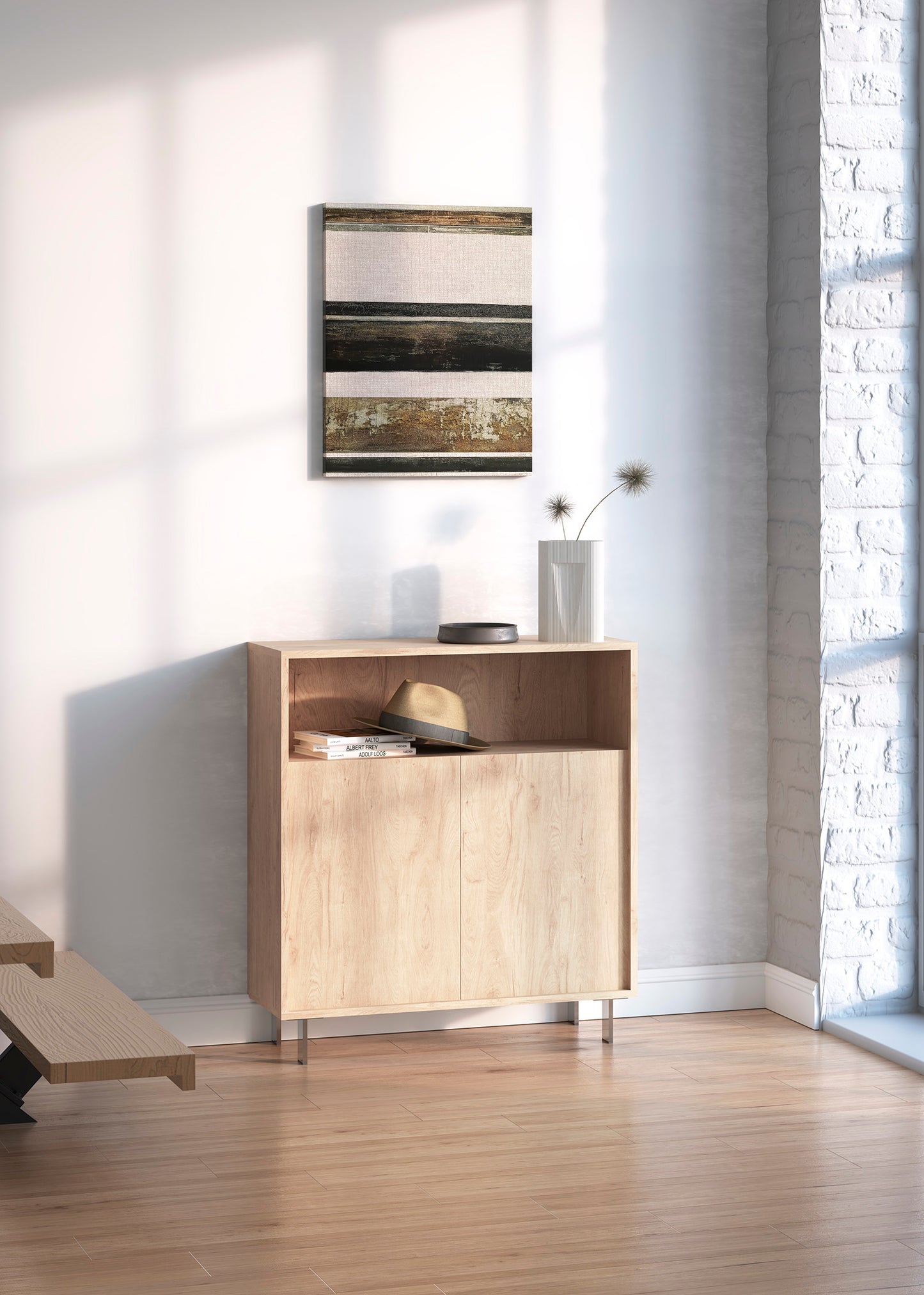 Zapatero de madera de haya y melamina 80x28x87 cm Luis