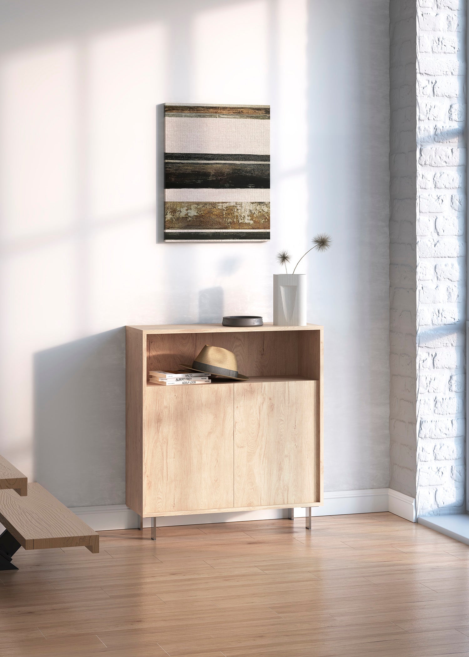 Zapatero de madera de haya y melamina 80x28x87 cm Luis