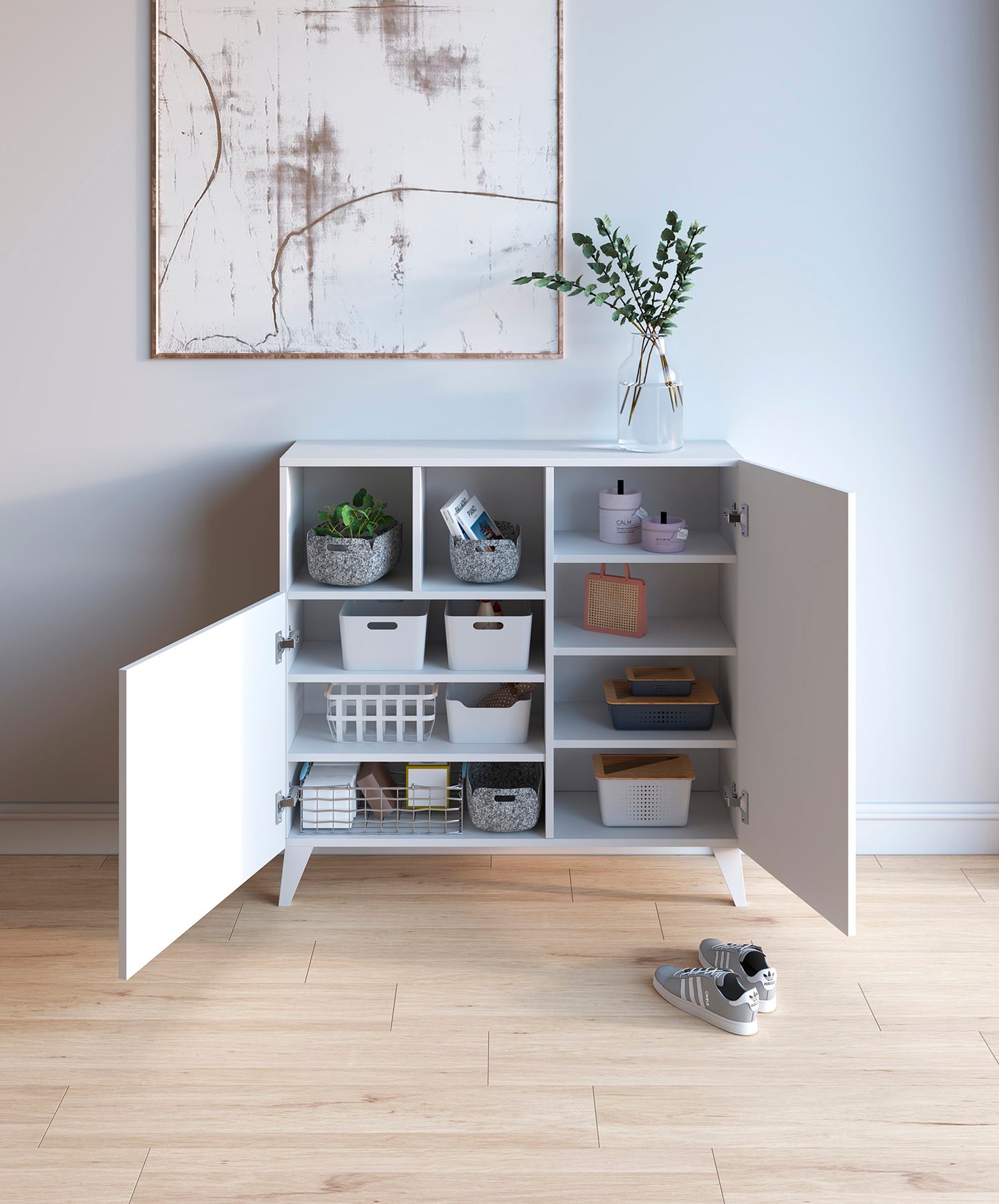 Zapatero Madera de haya y melamina 90x27x90 cm Blanco