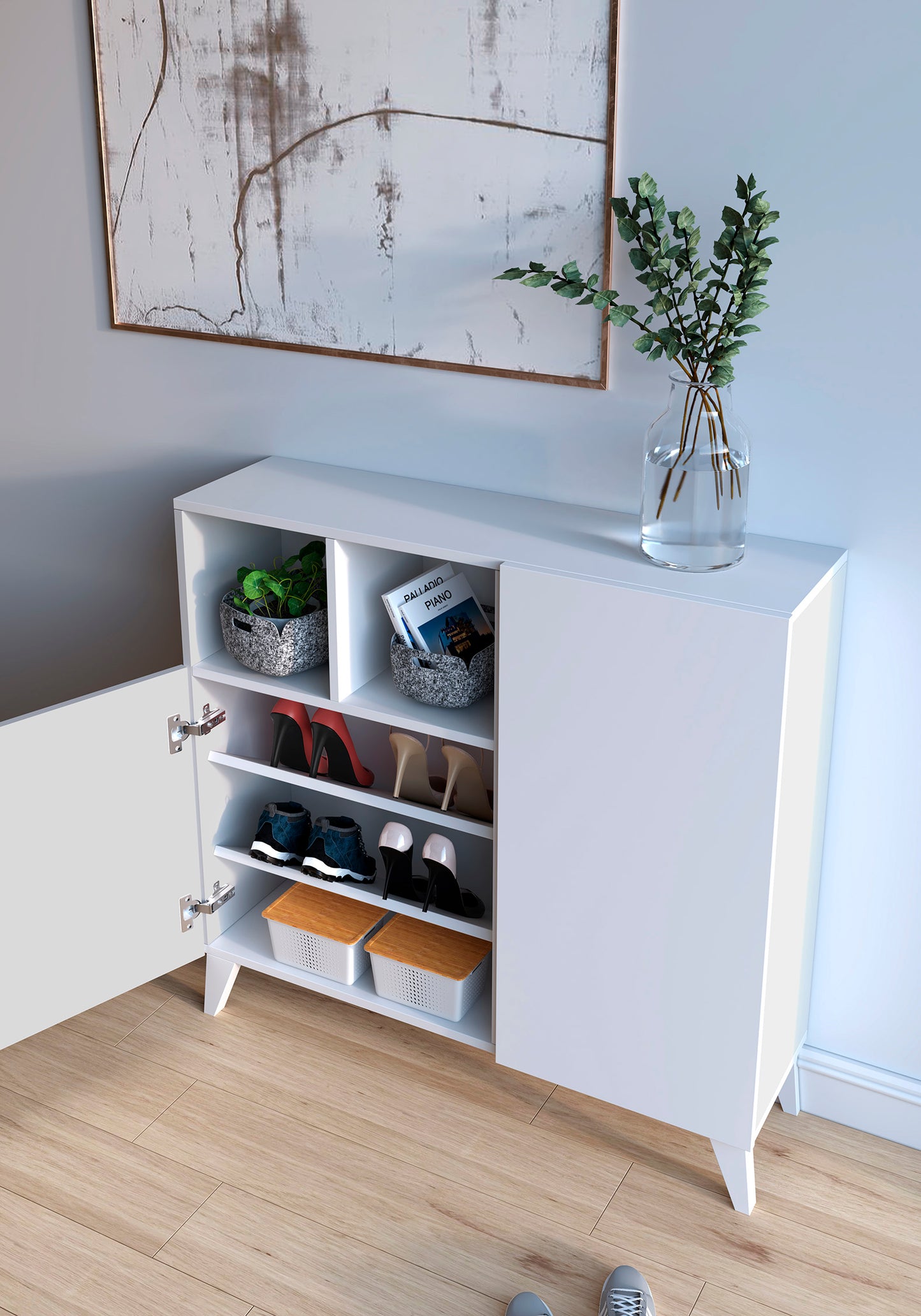 Zapatero Madera de haya y melamina 90x27x90 cm Blanco