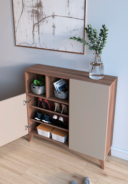 Zapatero Madera de haya y melamina 90x27x90 cm Nogal