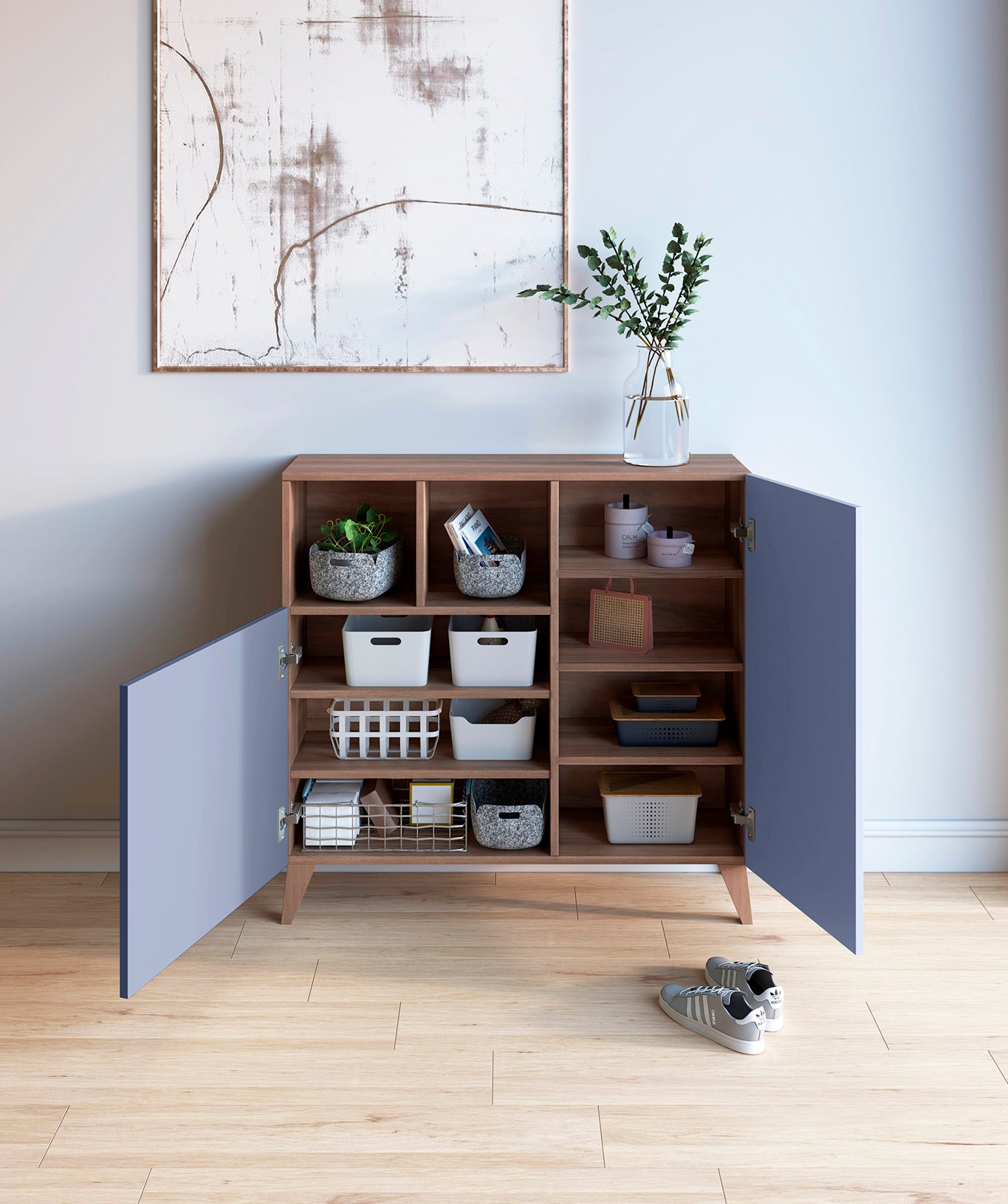 Zapatero Madera de haya y melamina 90x27x90 cm Nogal