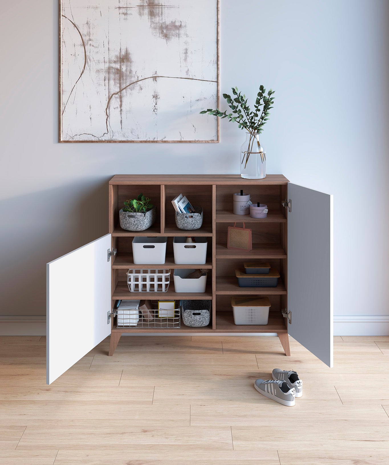 Zapatero Madera de haya y melamina 90x27x90 cm Nogal