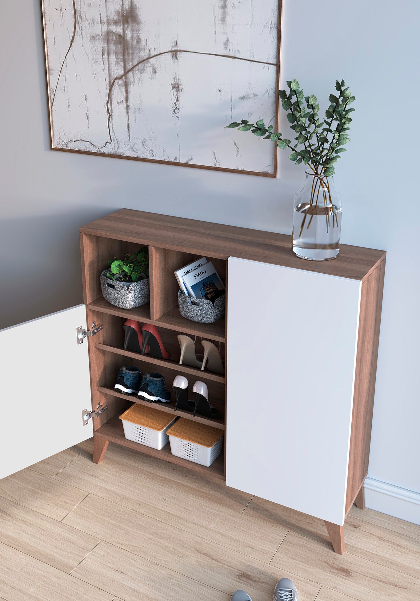 Zapatero Madera de haya y melamina 90x27x90 cm Nogal