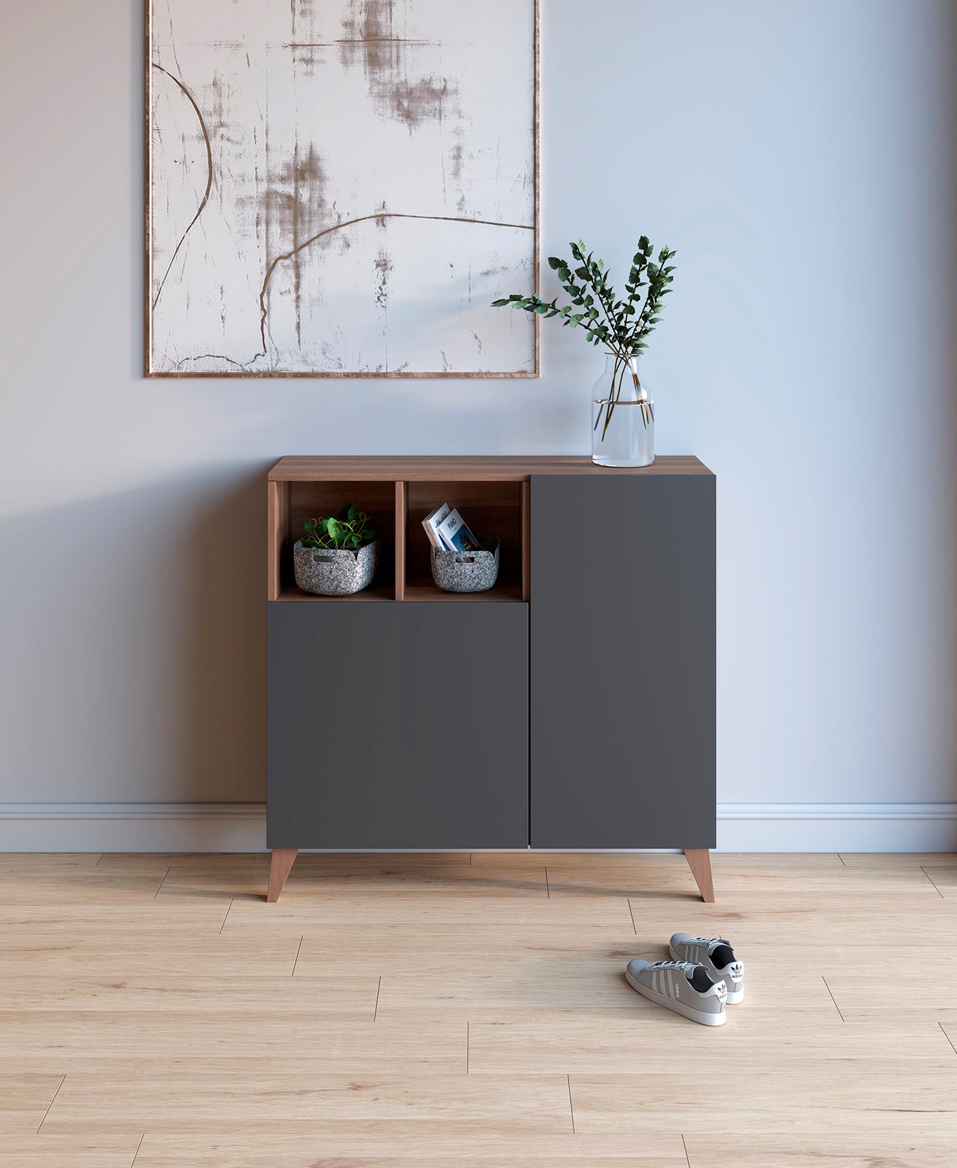 Zapatero Madera de haya y melamina 90x27x90 cm Nogal