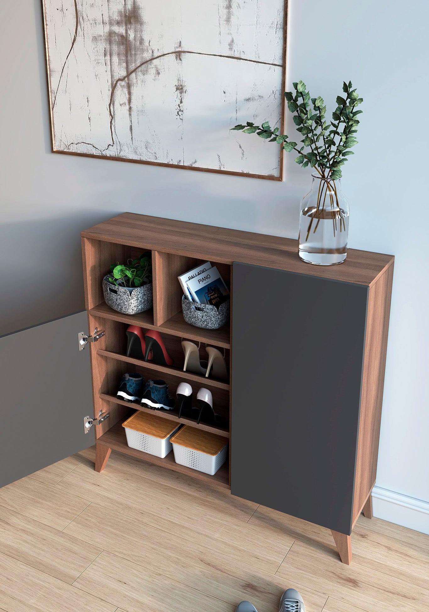 Zapatero Madera de haya y melamina 90x27x90 cm Nogal