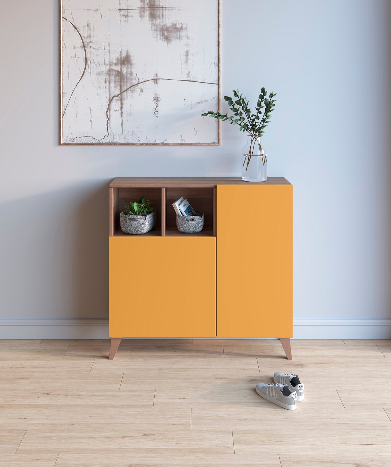 Zapatero Madera de haya y melamina 90x27x90 cm Nogal