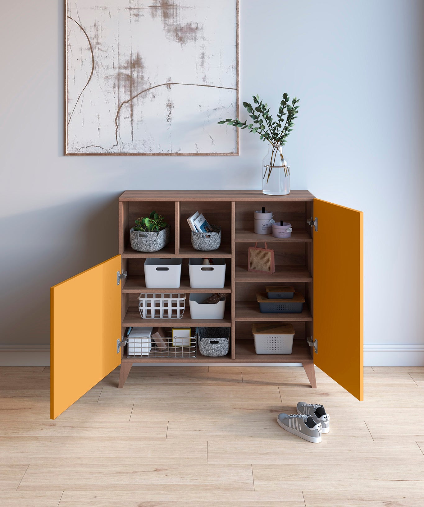 Zapatero Madera de haya y melamina 90x27x90 cm Nogal