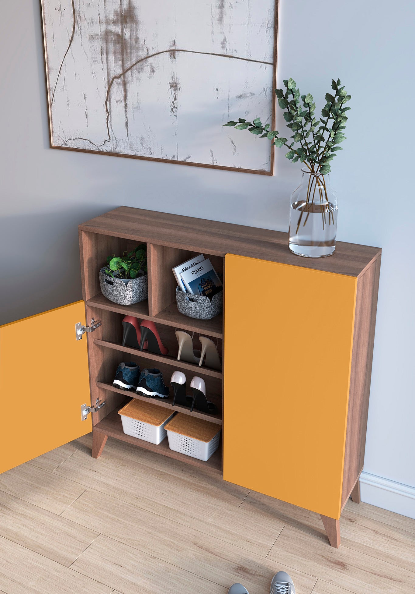 Zapatero Madera de haya y melamina 90x27x90 cm Nogal
