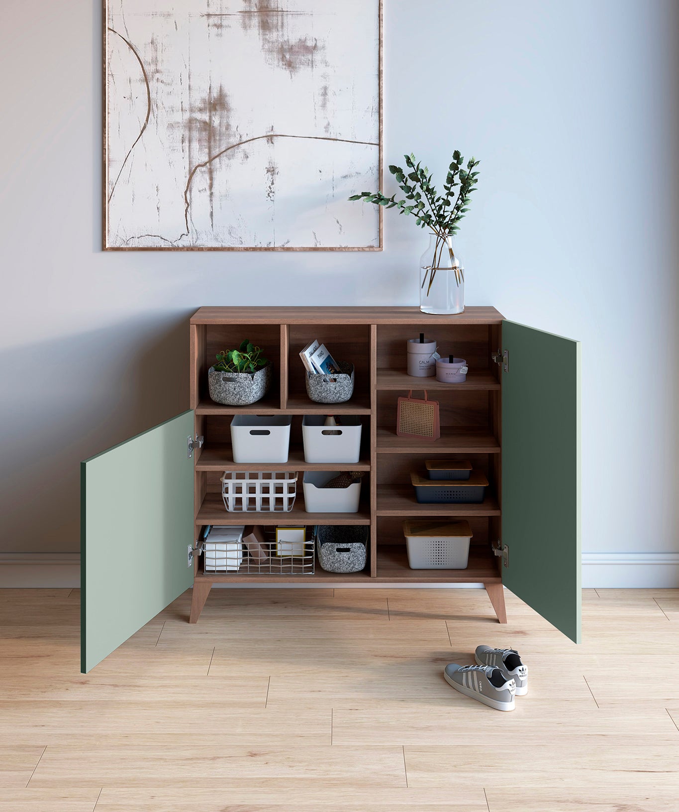 Zapatero Madera de haya y melamina 90x27x90 cm Nogal