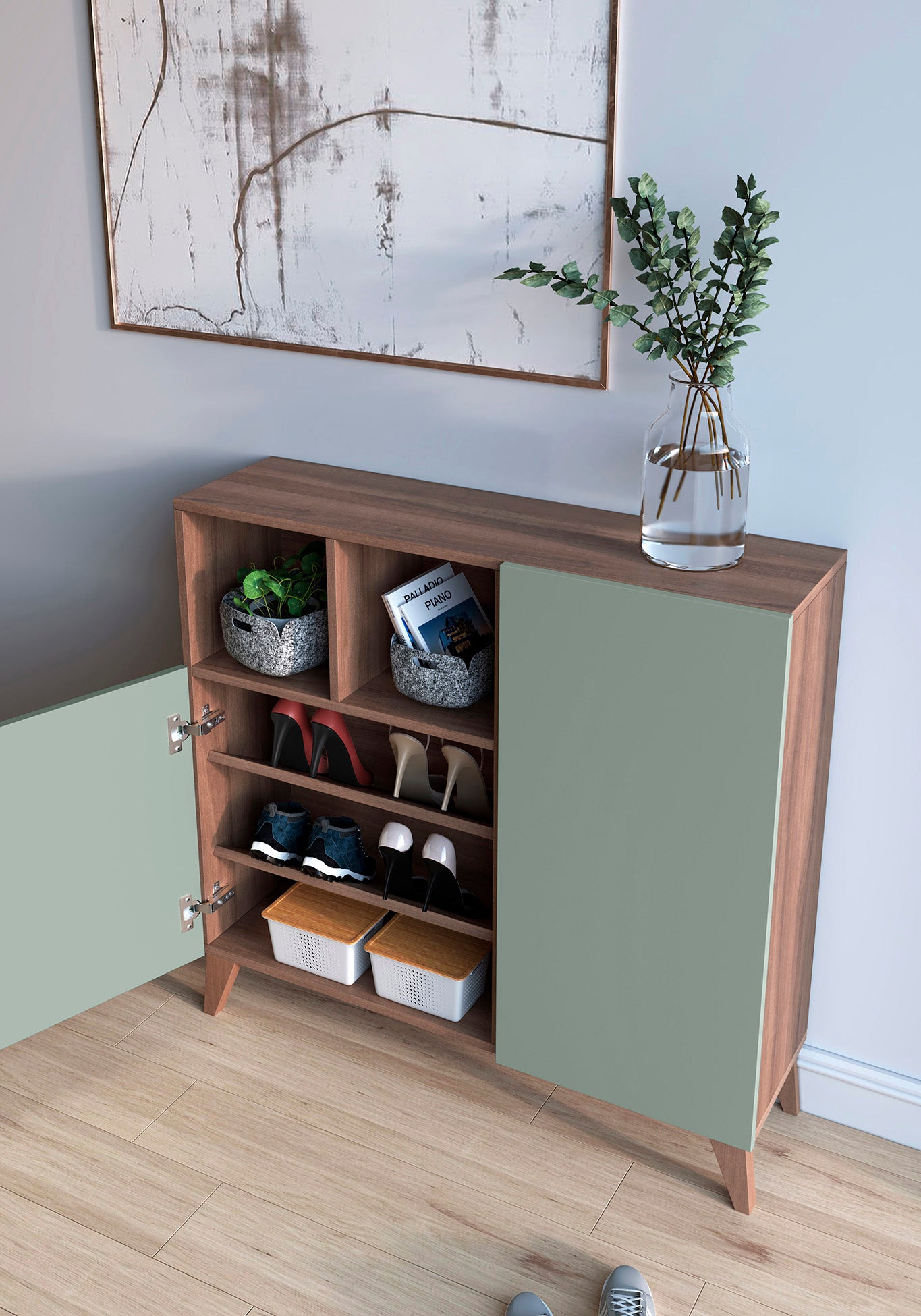 Zapatero Madera de haya y melamina 90x27x90 cm Nogal