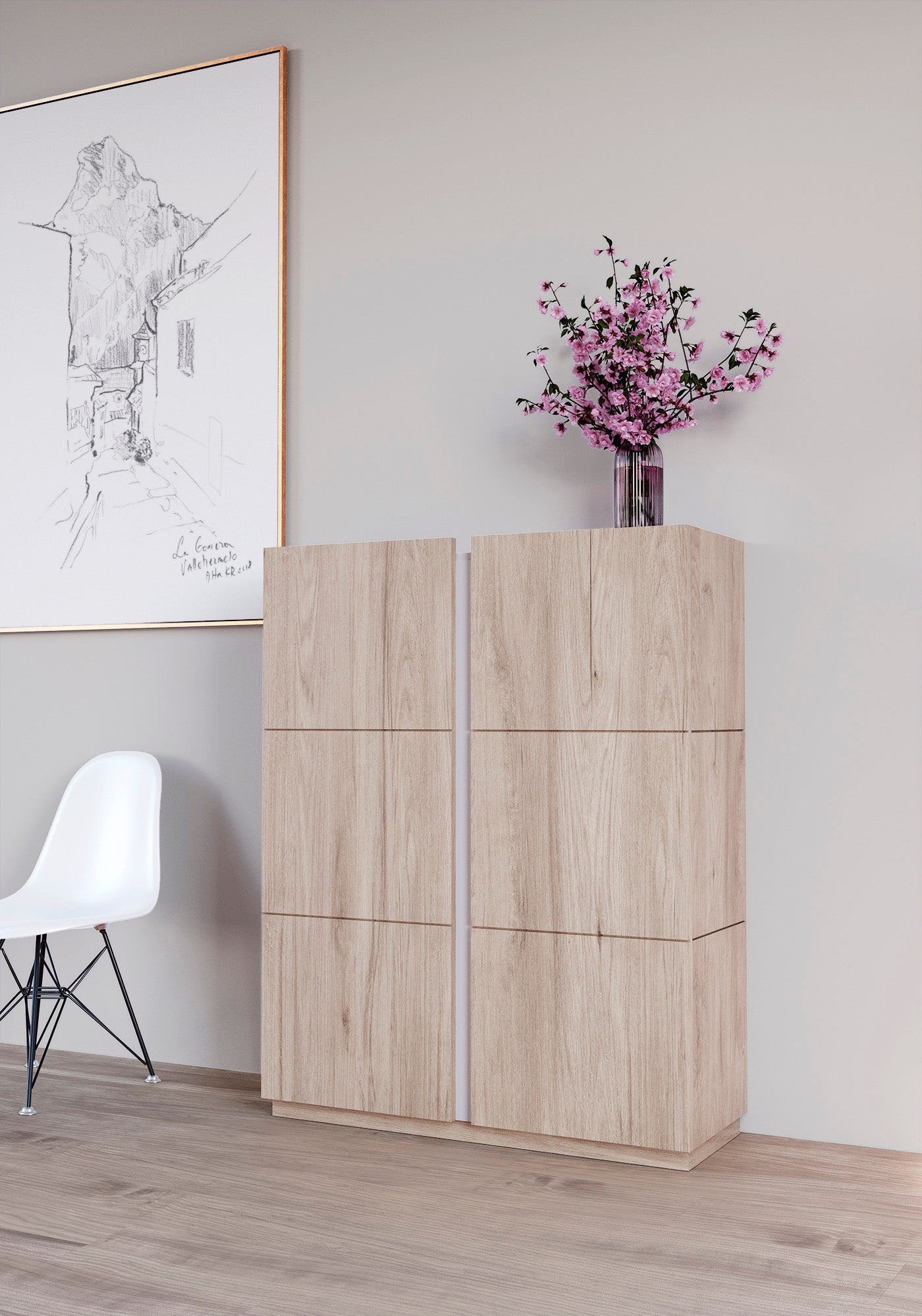 Zapatero multifunciones de melamina 95x35x122 cm Roble