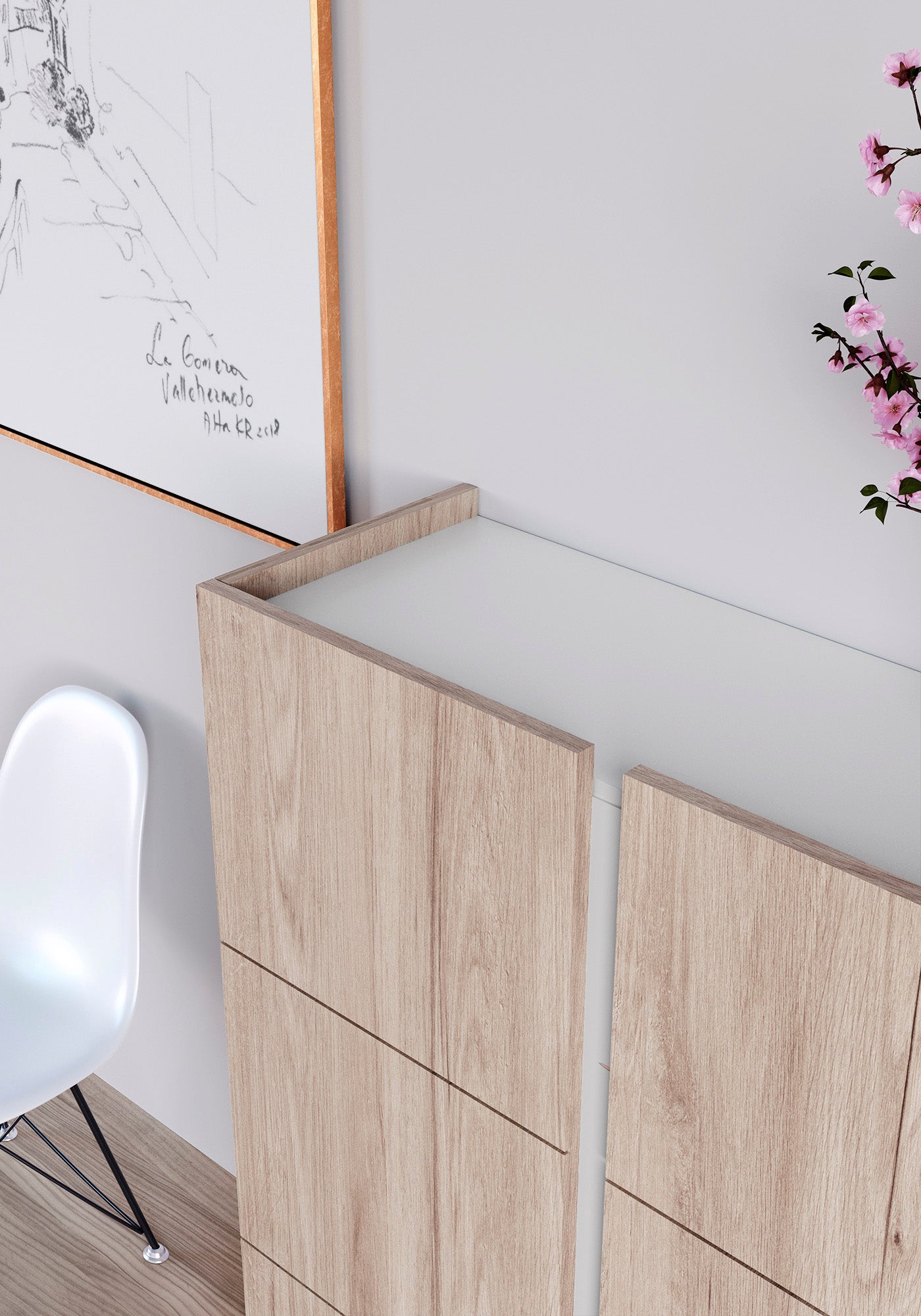 Zapatero multifunciones de melamina 95x35x122 cm Roble