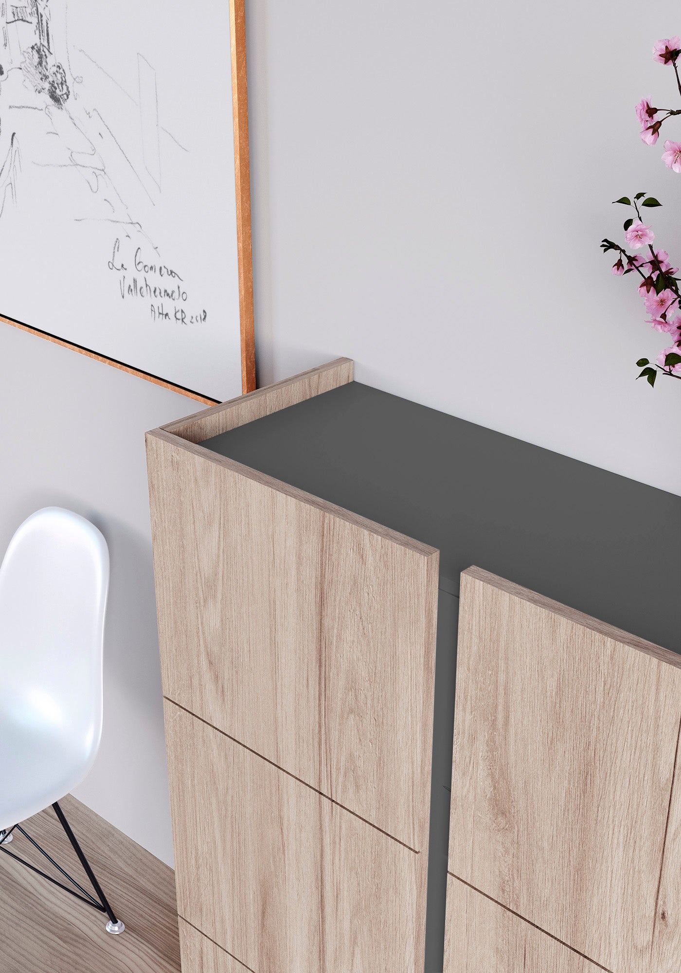 Zapatero multifunciones de melamina 95x35x122 cm Roble