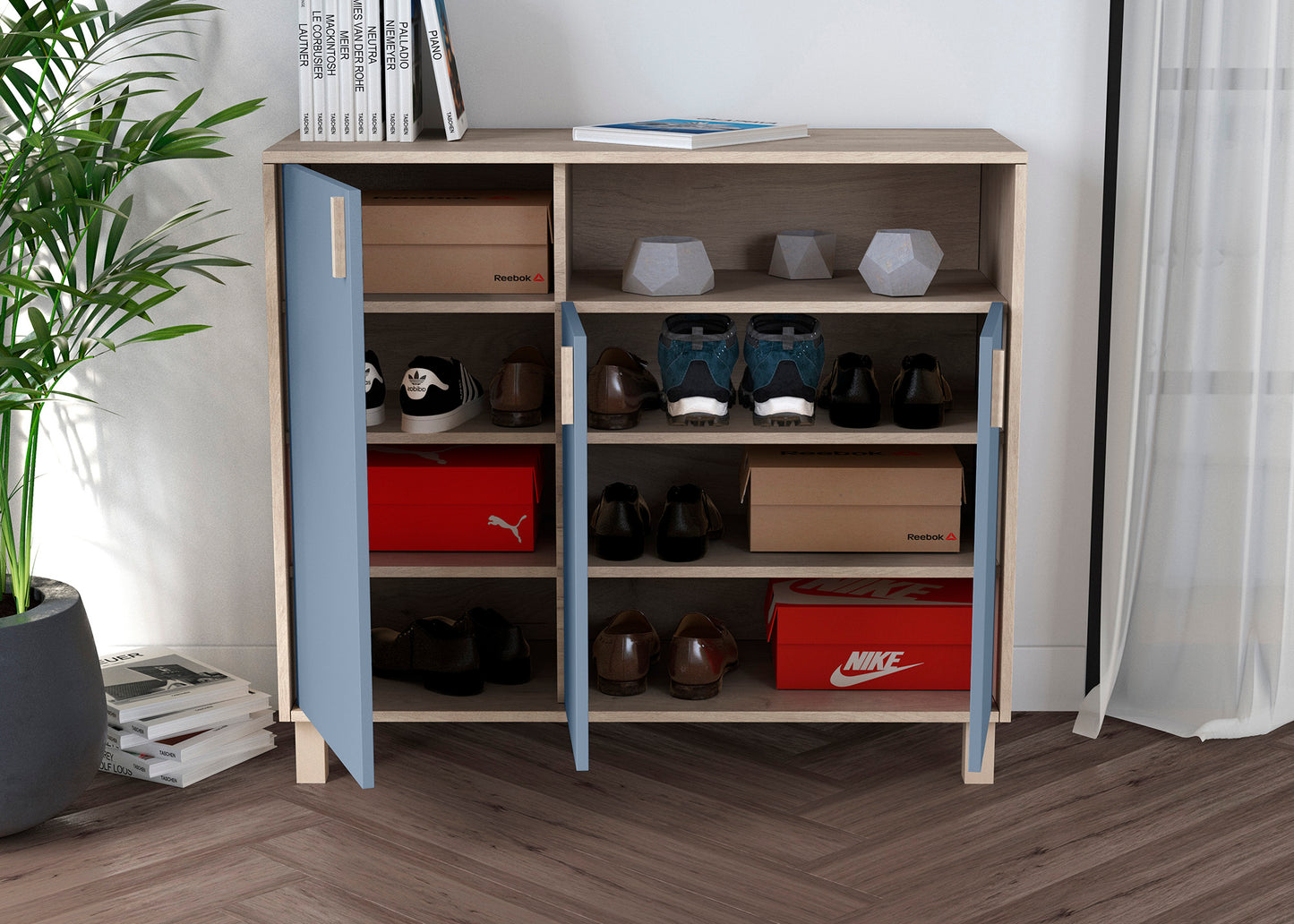 Zapatero multifunciones de  melamina 100x37x88 cm Roble