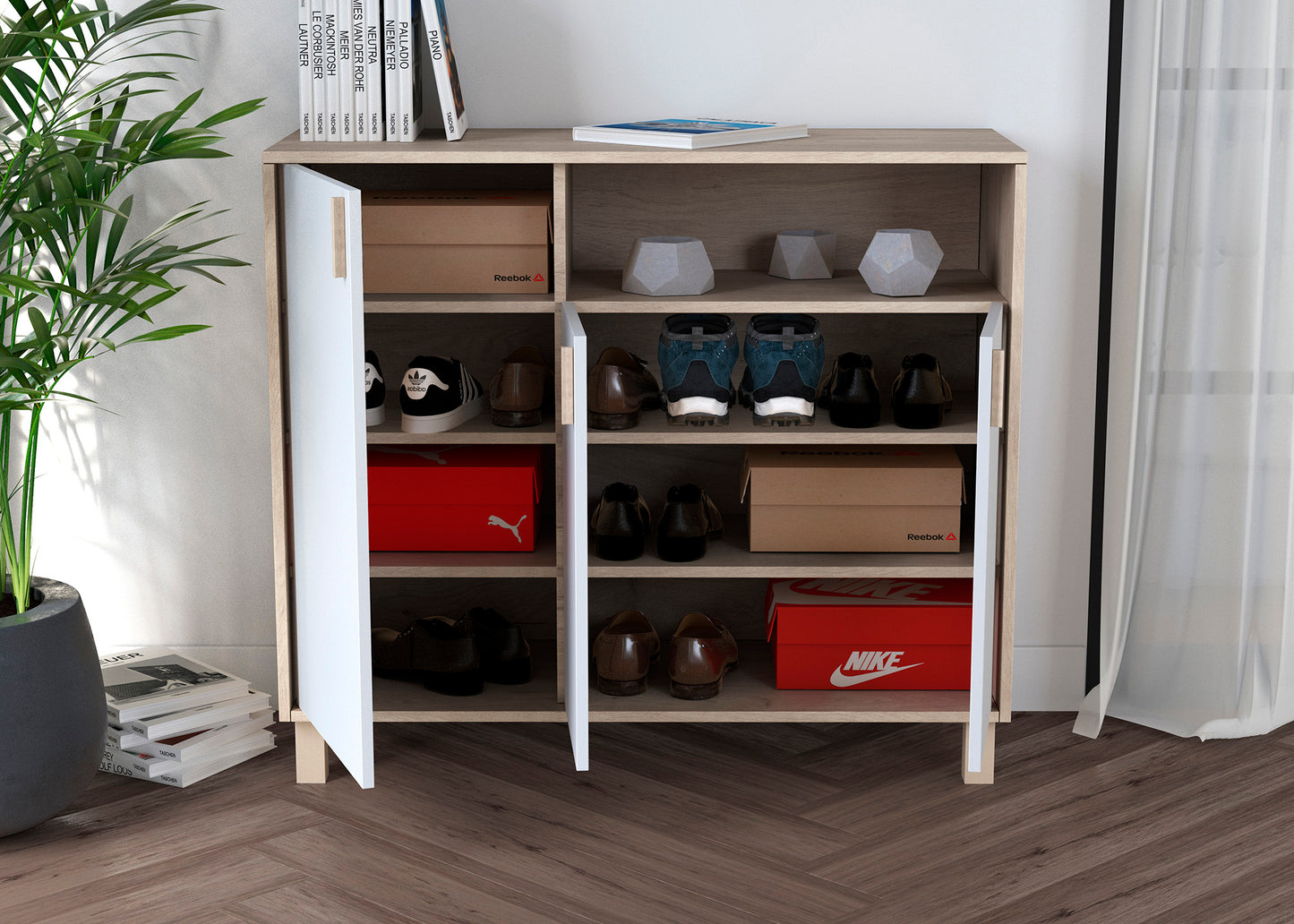 Zapatero multifunciones de  melamina 100x37x88 cm Roble