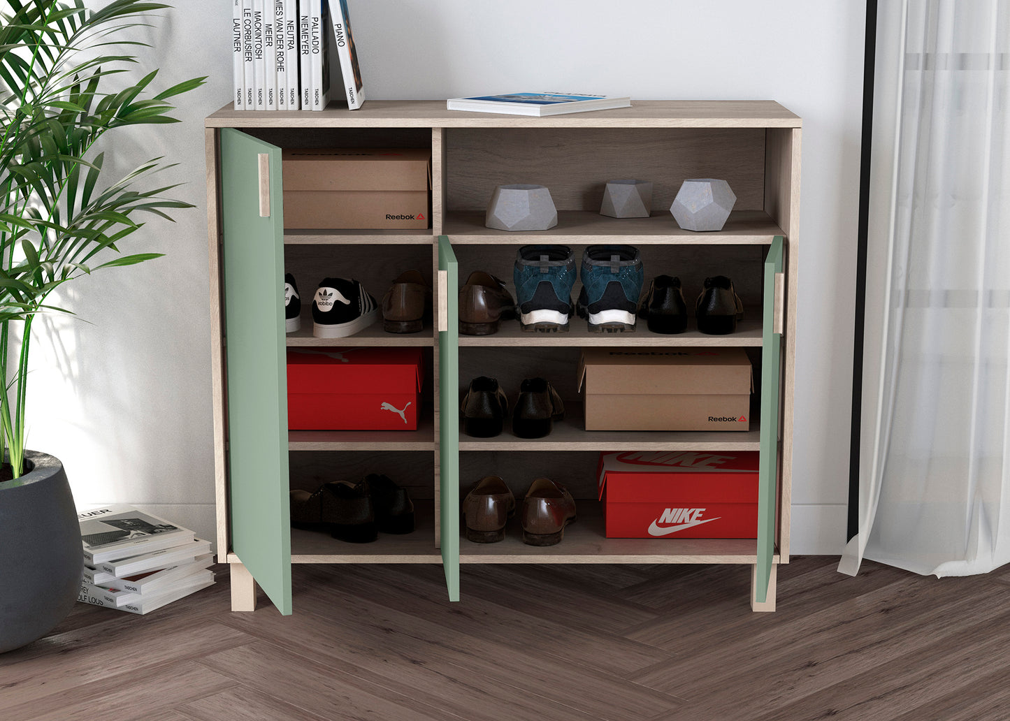 Zapatero multifunciones de  melamina 100x37x88 cm Roble