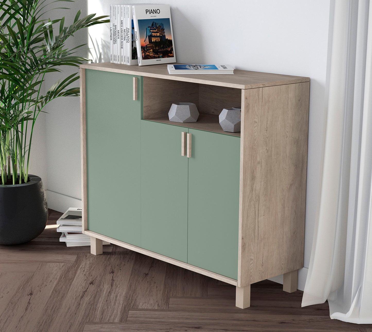 Zapatero multifunciones de  melamina 100x37x88 cm Roble