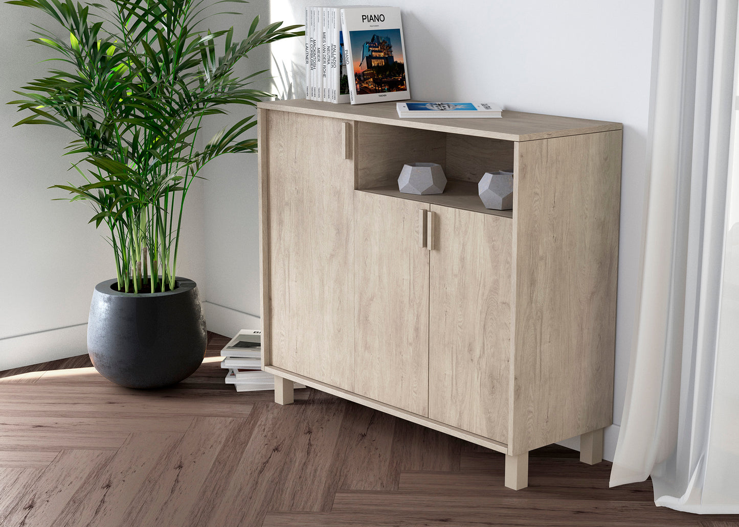 Zapatero multifunciones de  melamina 100x37x88 cm Roble