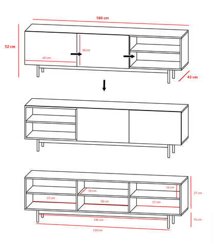 Mueble TV de melamina 180x44x52 cm Maximiliano