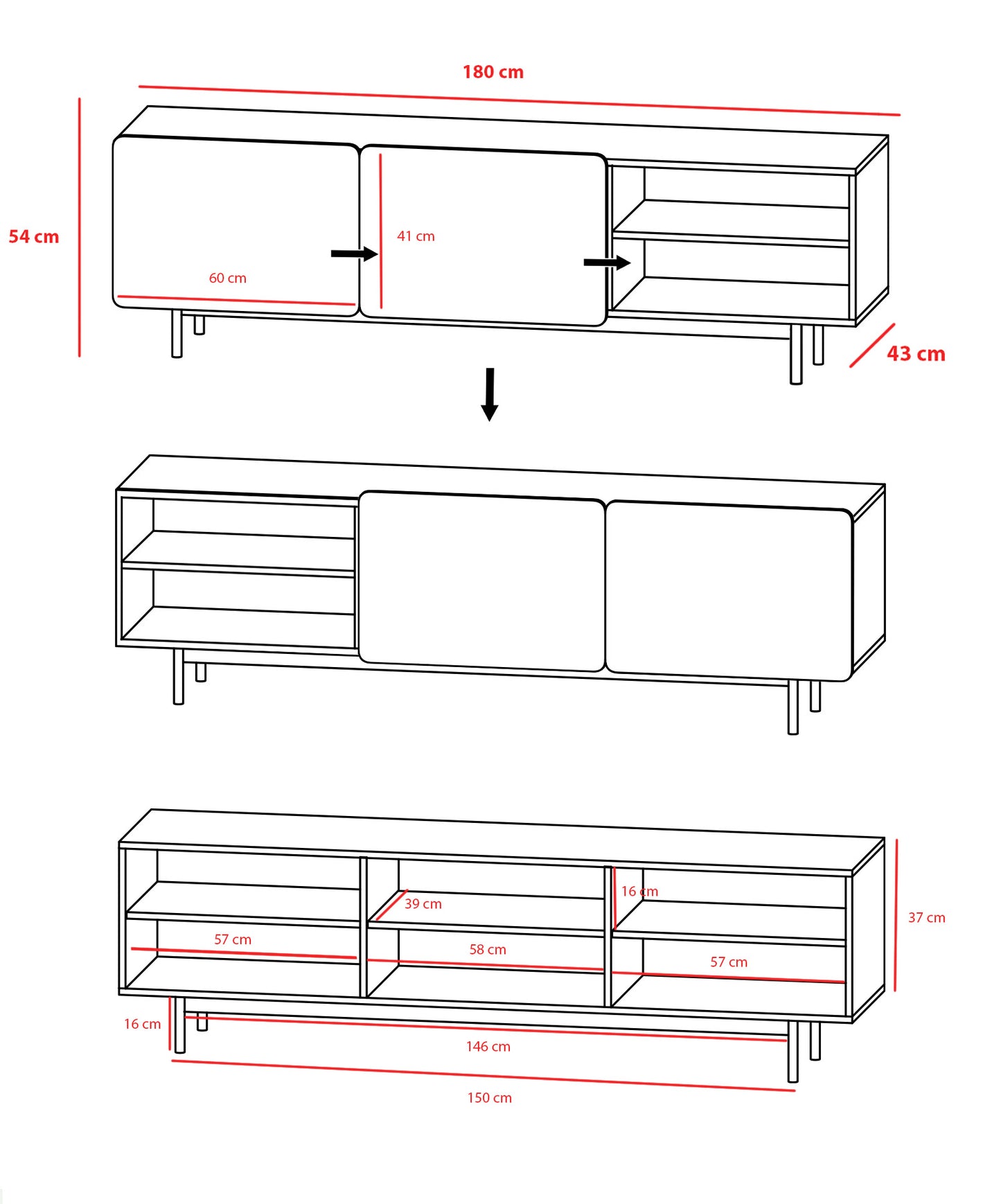 Mueble TV de melamina 180x44x54 cm Miguel