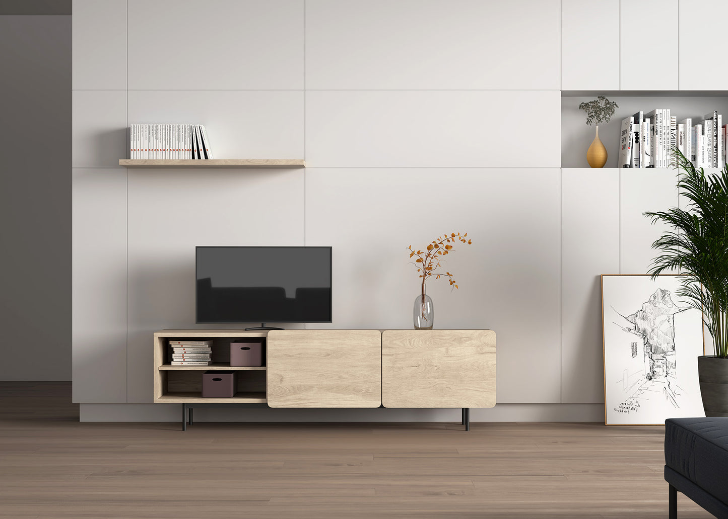 Mueble TV de melamina 180x44x54 cm Miguel