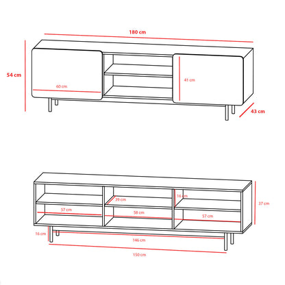 Mueble TV de melamina 180x44x54 cm Milo