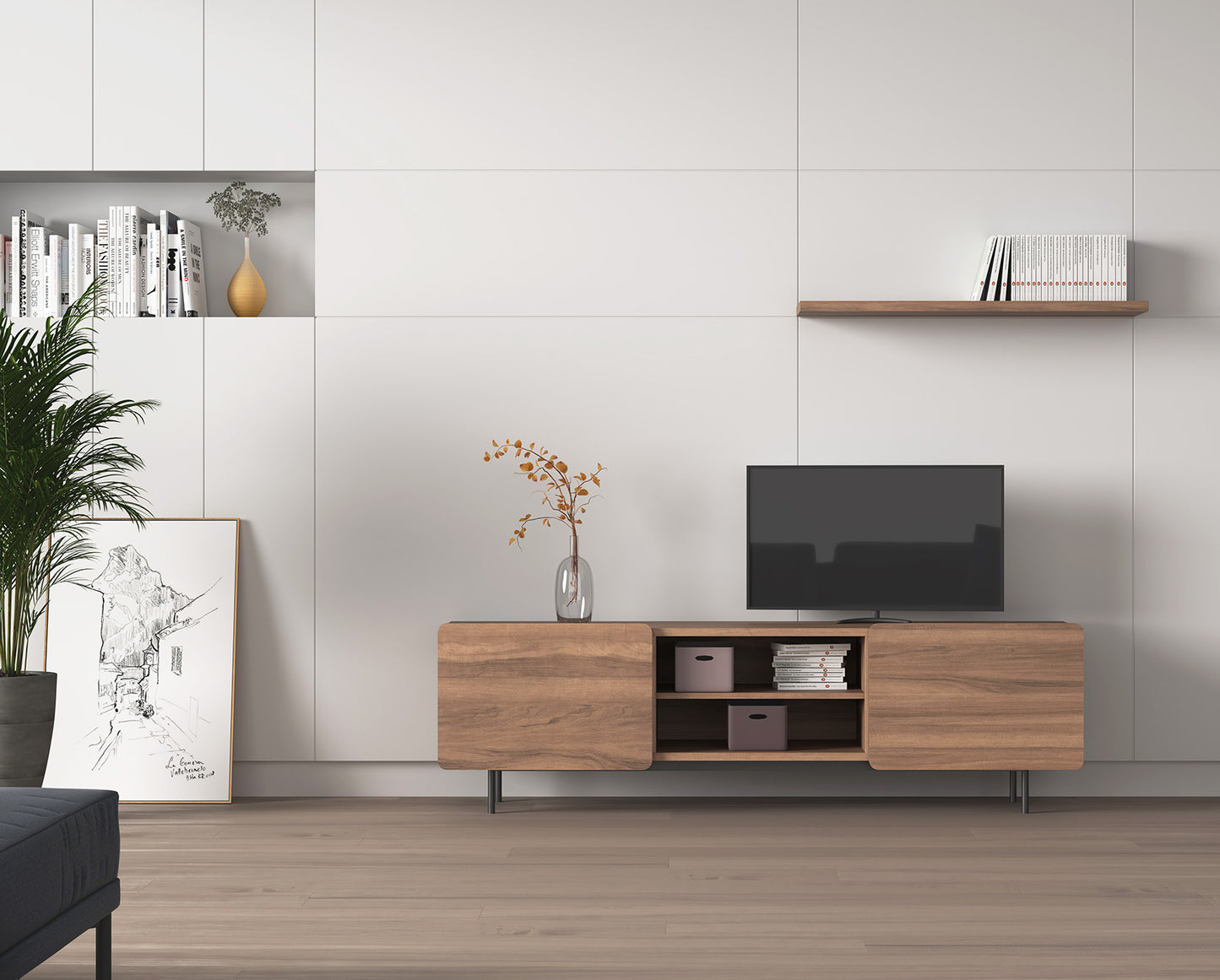 Mueble TV de melamina 180x44x54 cm Milo