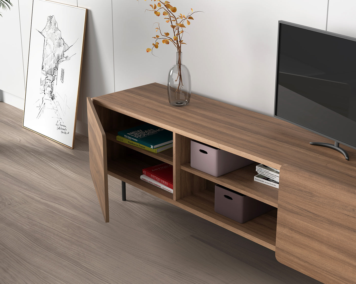 Mueble TV de melamina 180x44x54 cm Milo