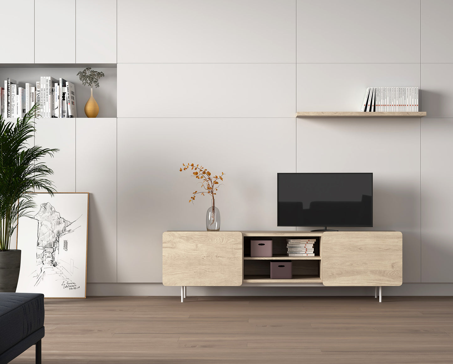 Mueble TV de melamina 180x44x54 cm Milo