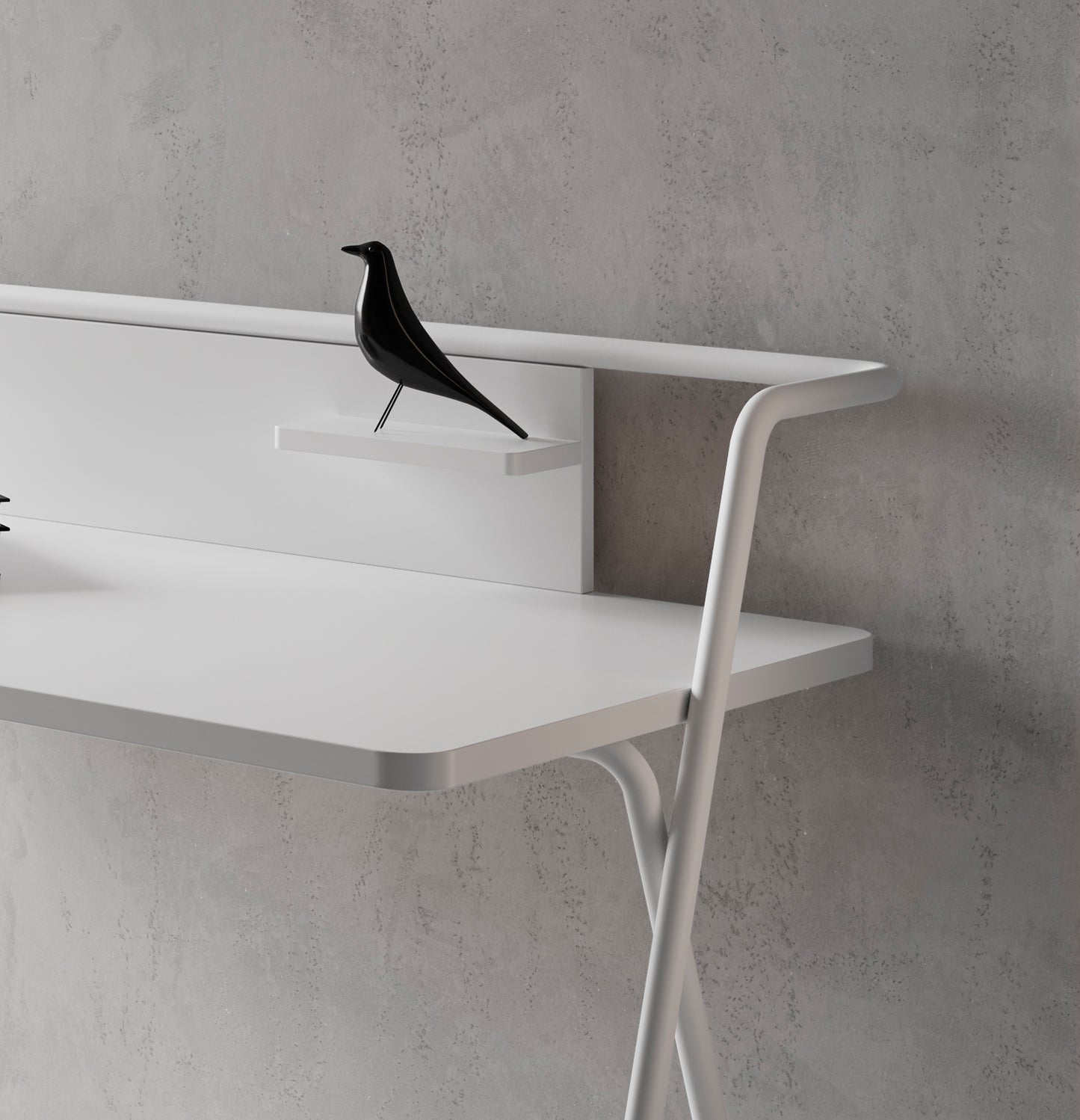 Escritorio de melamina con estructura metálica, diseño minimalista y funcional, fabricado en España con certificaciones FSC y PEFC, maussa, blanco