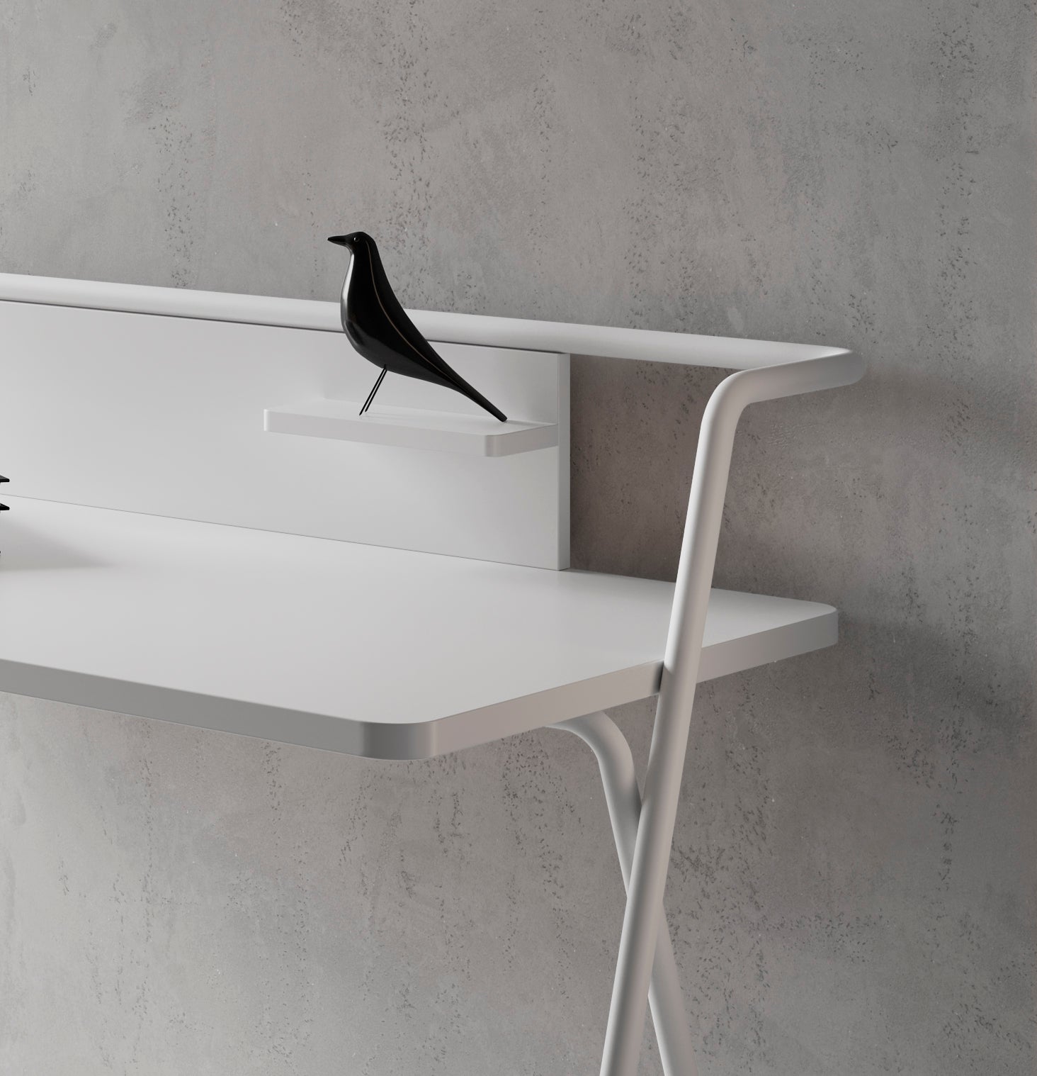 Escritorio de melamina con estructura metálica, diseño minimalista y funcional, fabricado en España con certificaciones FSC y PEFC, maussa, blanco