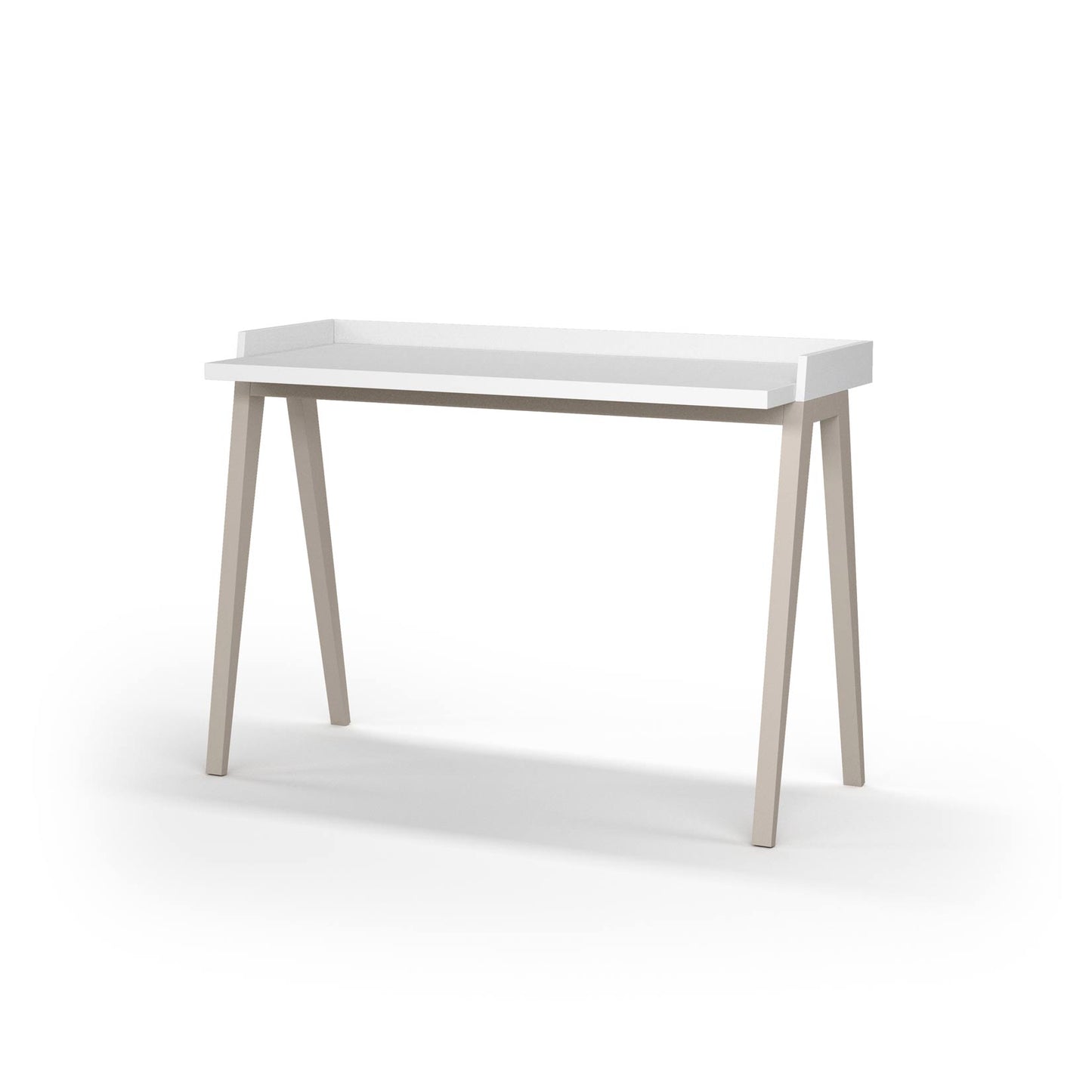 Escritorio de melamina con patas de madera de haya lacada, diseño elegante y funcional, ideal para hogar y oficina, maussa, blanco, arena