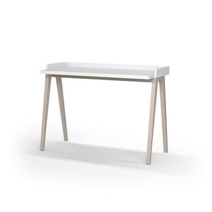 Escritorio de melamina con patas de madera de haya lacada, diseño elegante y funcional, ideal para hogar y oficina, maussa, blanco, arena