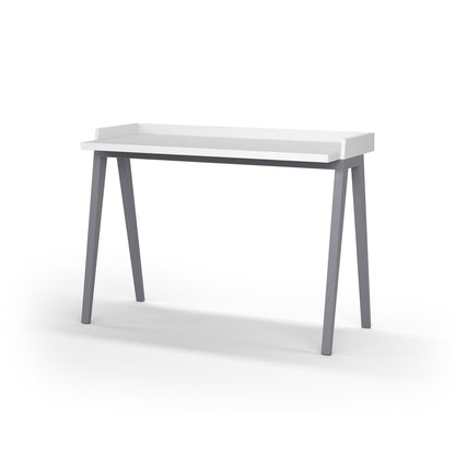 Escritorio de melamina con patas de madera de haya lacada, diseño elegante y funcional, ideal para hogar y oficina, maussa, blanco, gris