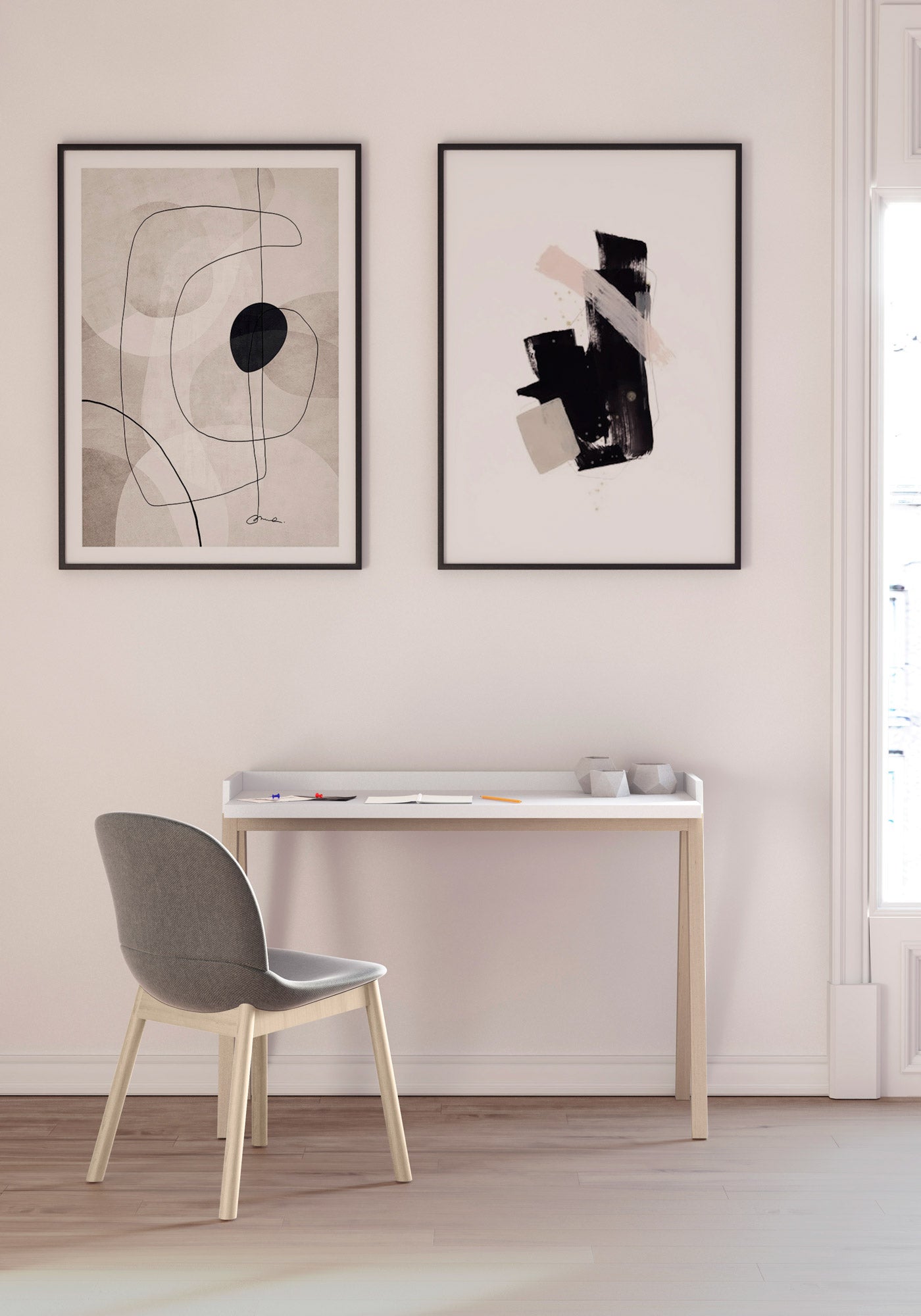 Escritorio de melamina con patas de madera de haya lacada, diseño elegante y funcional, ideal para hogar y oficina, maussa, blanco, roble