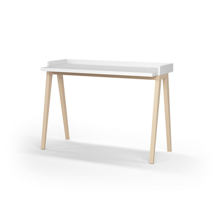 Escritorio de melamina con patas de madera de haya lacada, diseño elegante y funcional, ideal para hogar y oficina, maussa, blanco, roble