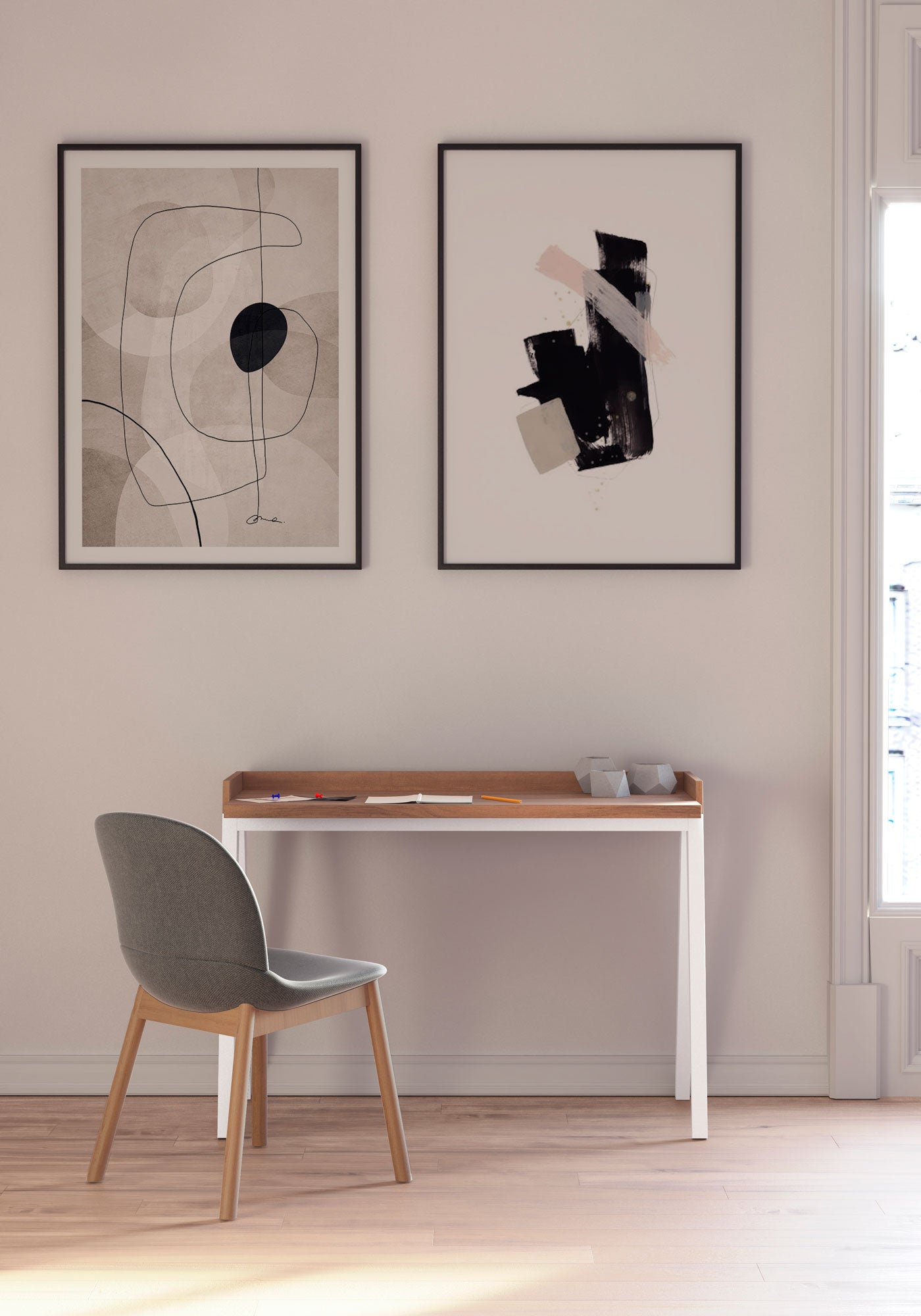 Escritorio de melamina con patas de madera de haya lacada, diseño elegante y funcional, ideal para hogar y oficina, maussa, nogal, blanco