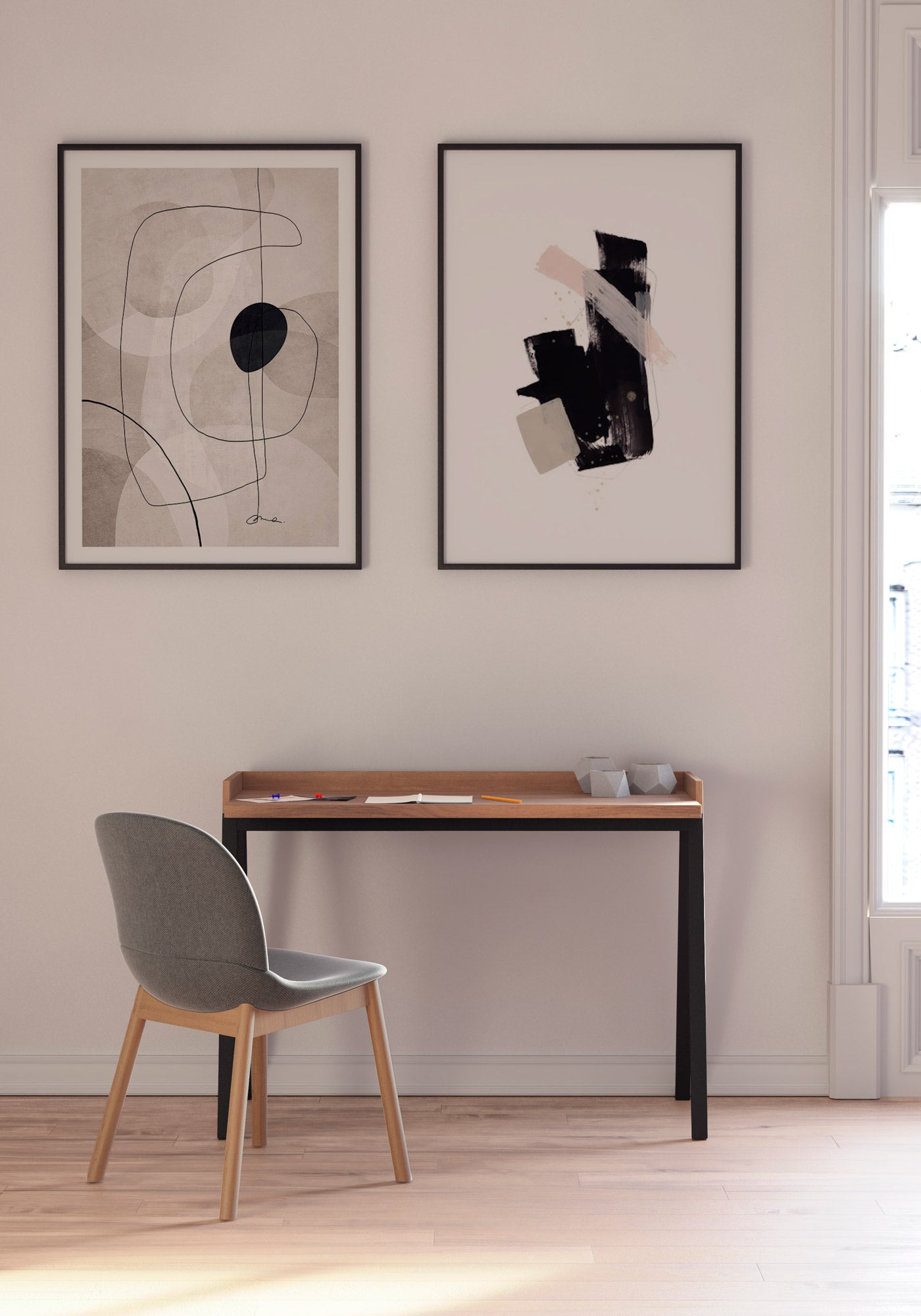 Escritorio de melamina con patas de madera de haya lacada, diseño elegante y funcional, ideal para hogar y oficina, maussa, nogal, grafito