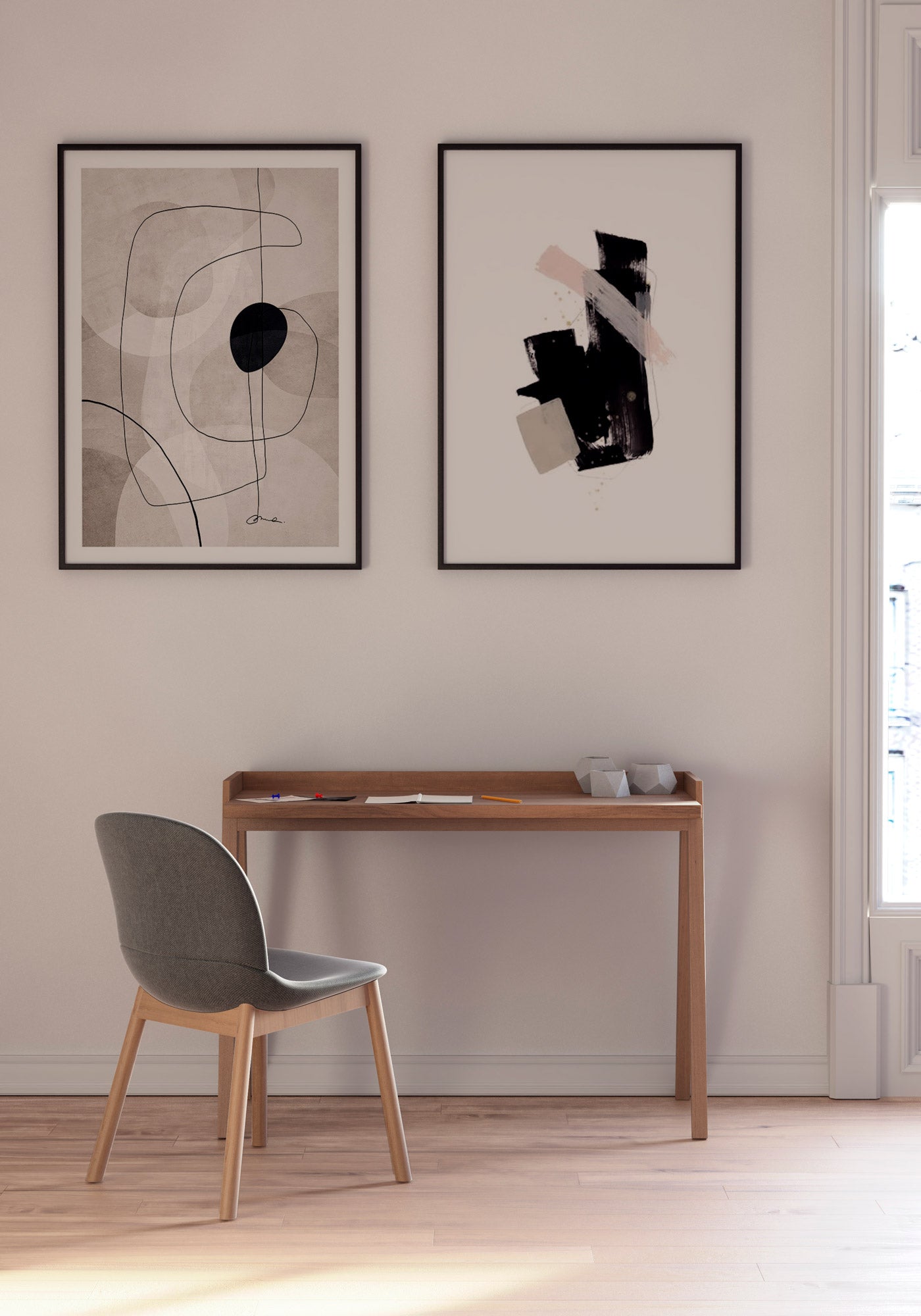 Escritorio de melamina con patas de madera de haya lacada, diseño elegante y funcional, ideal para hogar y oficina, maussa, nogal