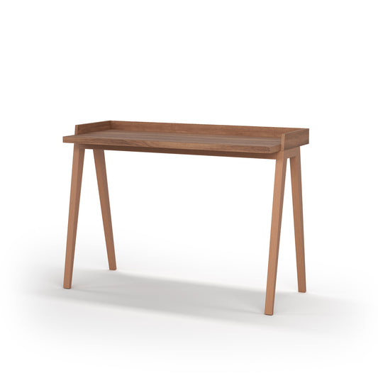 Escritorio de melamina con patas de madera de haya lacada, diseño elegante y funcional, ideal para hogar y oficina, maussa, nogal